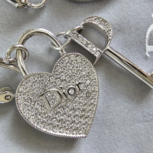 Christian Dior by John Galliano heart-key padlock crystal earrings ear clips - Picture 5 of 11